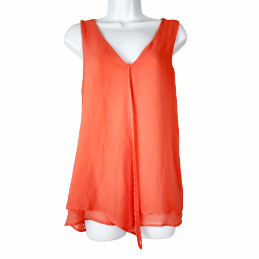 Bobeau Split Overlay Women Orange Sleeveless Blouse Size Small